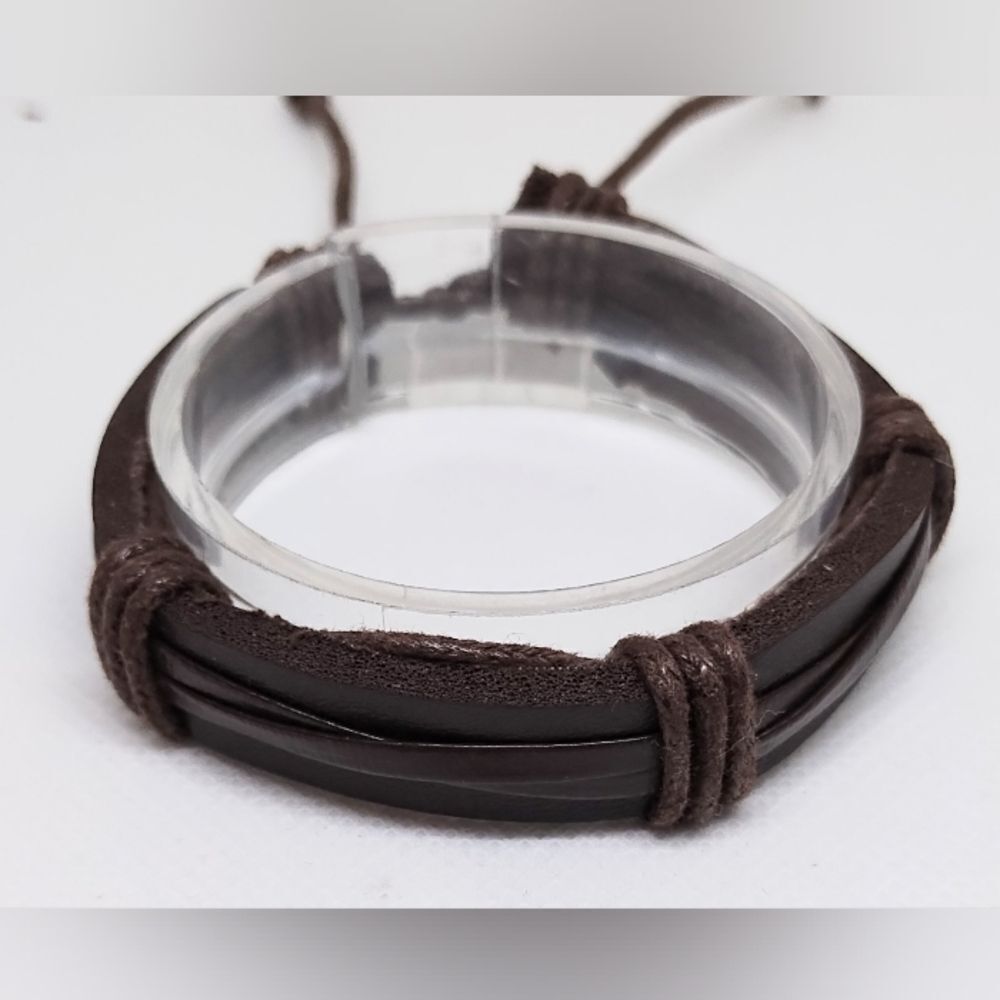 Men's leather bracelet layered brown new e99